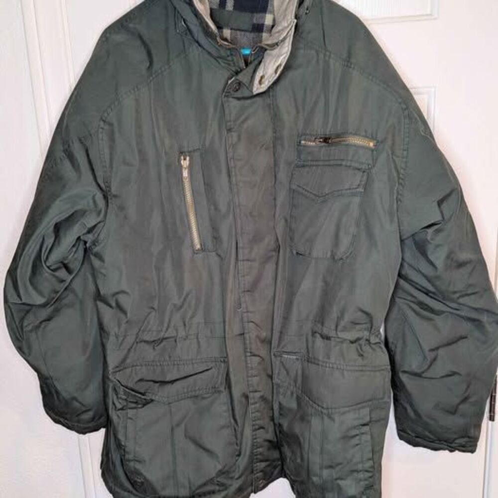 HAGGAR City Casuals Winter Parka Jacket Mens M Khaki Beige Zip-Out Lining 165P